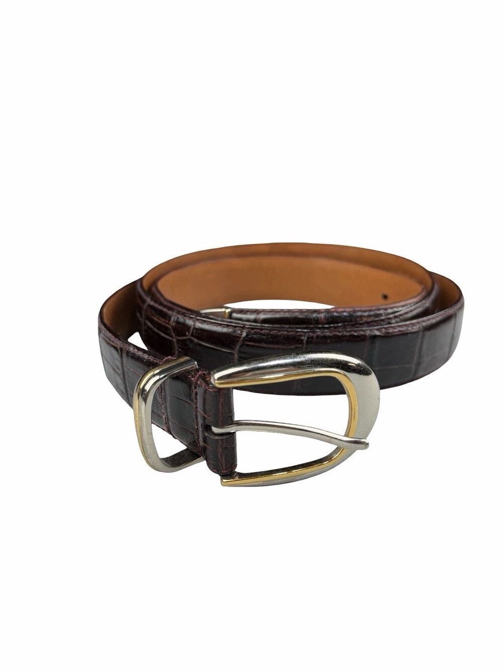 Arden Leather Crocodile Embossed Leather Belt Burgundy Oxblood Silver Gold Sz 52